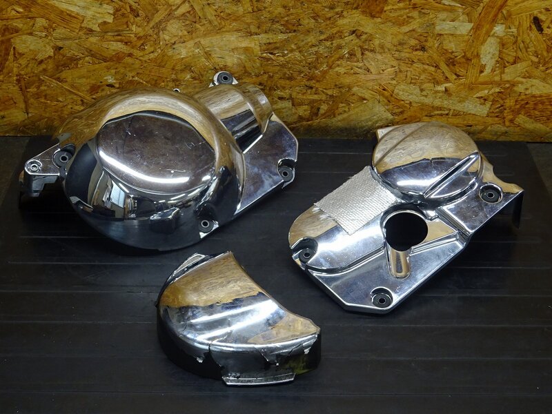 【260113】ドラッグスター400C(VH01J-028)◆ メッキカバー左右set ドライブシャフト/クランクケースカバー 剥がれ有 【クラシック イモビ付 | 中古バイクパーツ通販・買取　ジャンクヤード鳥取　JunkYard