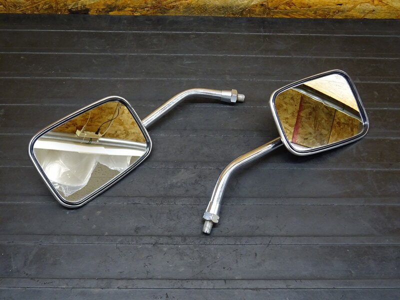 【260208】SR400◆ ミラー左右セット クランプミラー 音叉マーク スクエア 角型 逆ネジ 10mm ※検索：XS650/SP TX750 2H6 2J2 | 中古バイクパーツ通販・買取　ジャンクヤード鳥取　JunkYard