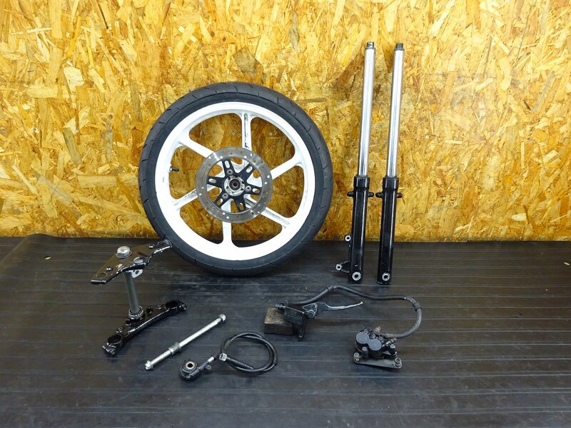 【251113】NS-1(AC12-1201)◇ フロント足回り ホイール 17×2.15 フロントフォーク ステム キャリパー ディスク化に!!【検索：エイプ カブ | 中古バイクパーツ通販・買取　ジャンクヤード鳥取　JunkYard